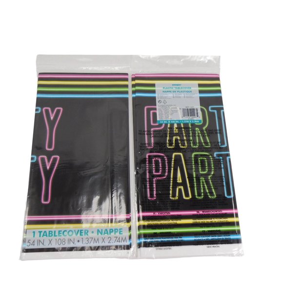 Unique Neon Party Plastic Tablecover (Nappe en Plastique) 54" x 108" Lot of 2 - Picture 3 of 5